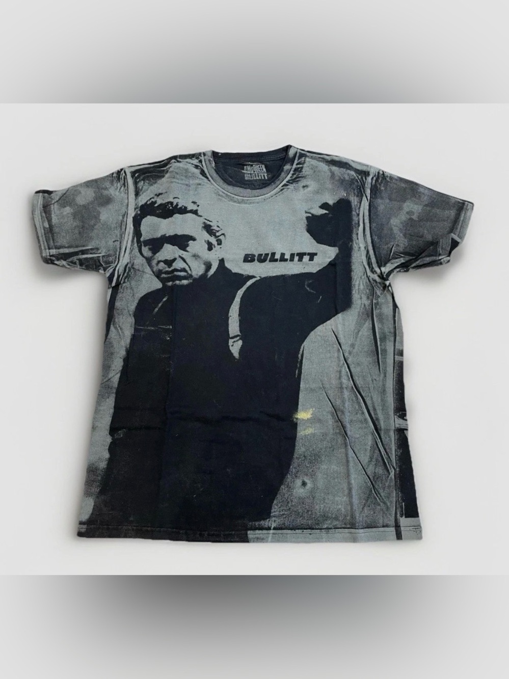Steve McQueen Bullitt T-Shirt Size Large AOP Promo Tee Black Grey All Over Print